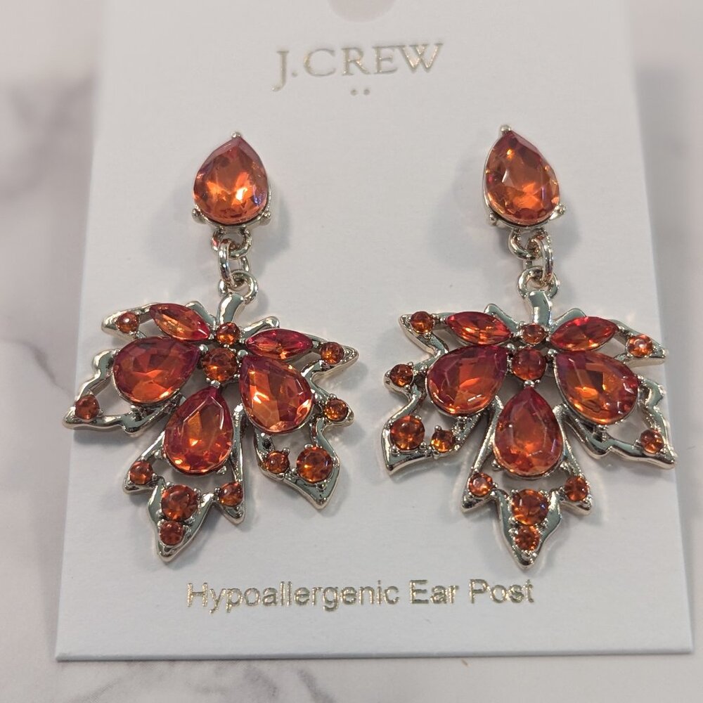 J.Crew Factory Crystal Leaf Statement Earrings